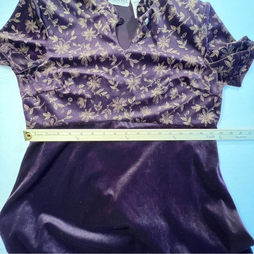 Caroline Wells Women's 16 Maxi Velour Dress Purple Gold Floral Holiday Party - Picture 11 of 11